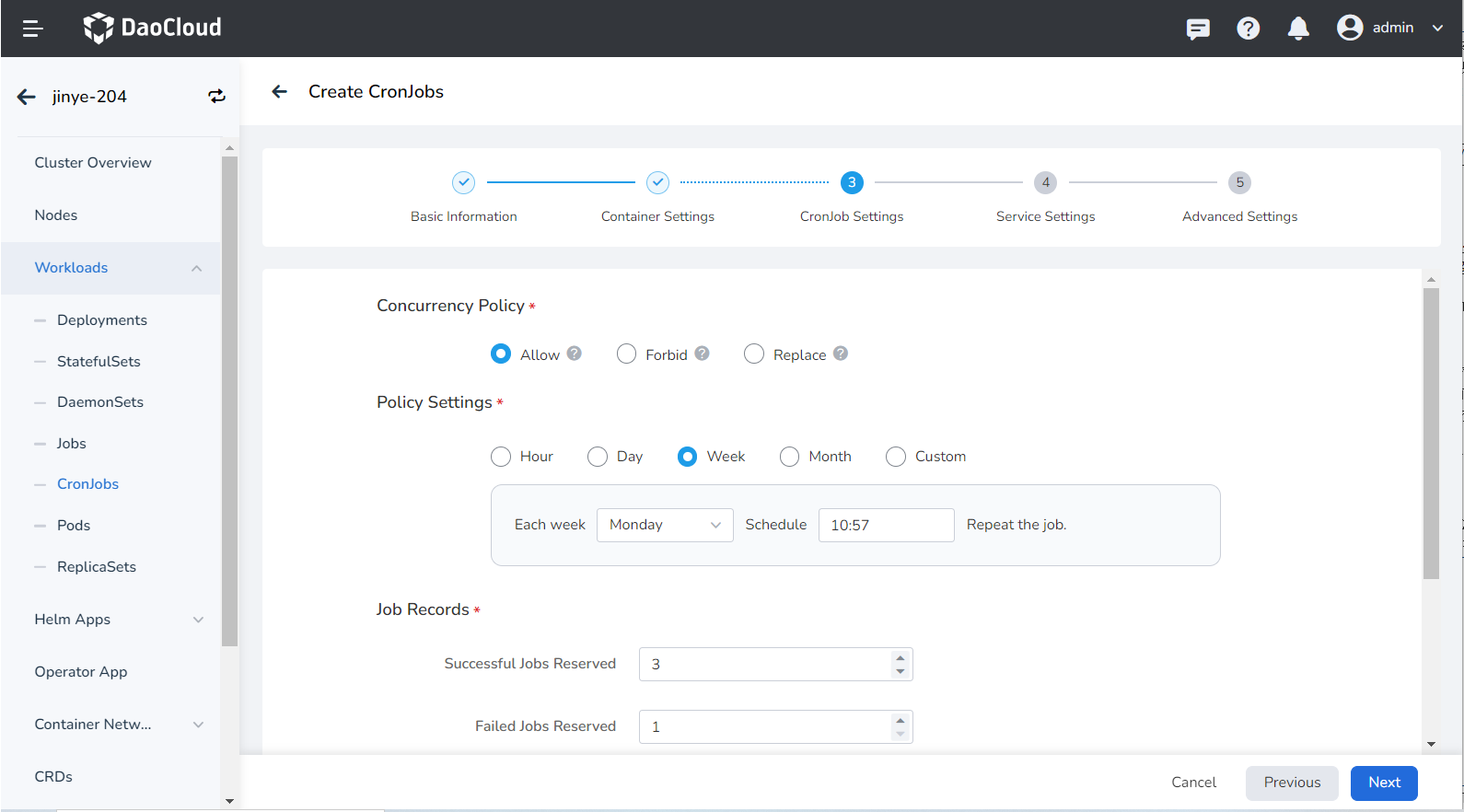 CronJob Settings